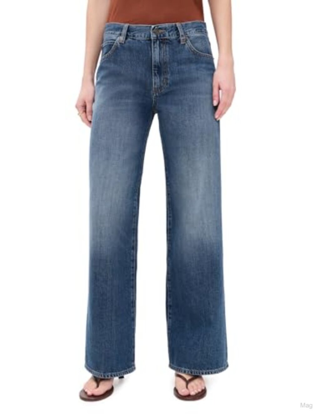 Mid Rise Wide Leg Loose Fit Jeans Non-Stretch Denim 5-Pocket